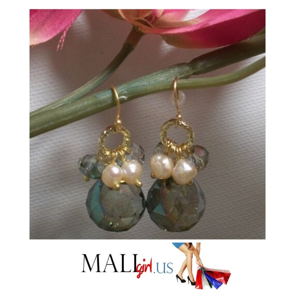 Czech Crystal Fresh Water Pearls , Gold Filled Earrings - Picture 1 of 5